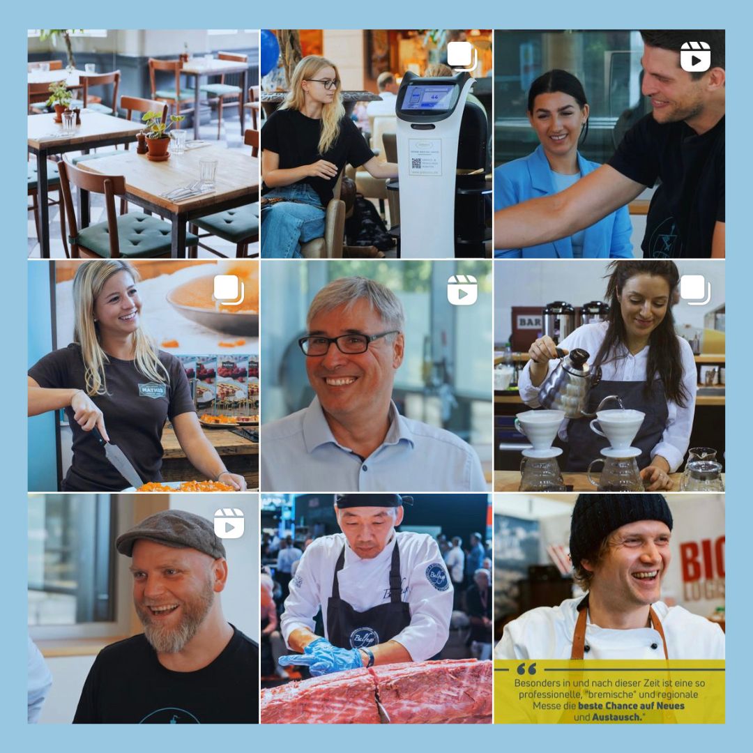 Neun Kacheln mit verschiedenen Bildern vom Instagram Feed für den Kunden Gastro Ivent.